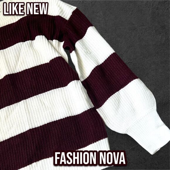 Like New Fashion Nova Autumn Dreams Striped Sweater - Burgundy/combo - S - Picture 6 of 8